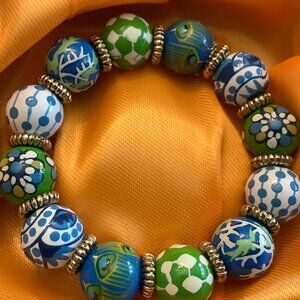 New with out tag Angela Moore hand painted green blue Bracelet $65
